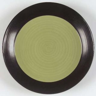 Sakura Tides Green Dinner Plate, Fine China Dinnerware   Green Center, Black Rim