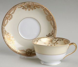 Noritake Gainford Footed Cup & Saucer Set, Fine China Dinnerware   Gold Filigree