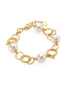 Majorica 12MM White Pearl Open Link Bracelet   Gold Pearl White