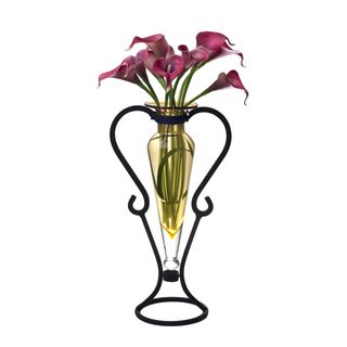 Amber Amphora Glass Vase On Rustic Stand With Handles