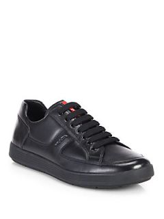 Prada Leather Lace Up Sneakers   Black