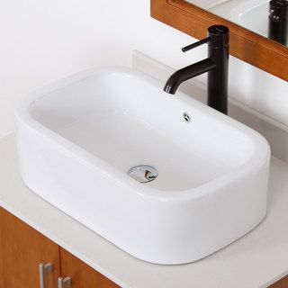 Elite High Temperature Grade A Ceramic Bathroom Sink With Oval Design And Oil Rubbed Bronze Finish Faucet Combo (White Interior/exterior Both Dimensions 6.75 inches high x 13.75 inches wide x 22.5 inches longFaucet settings Tall vessel style faucet Typ