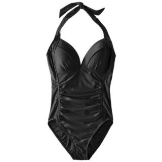 Merona Womens Halter 1 Piece Swimsuit  Black L
