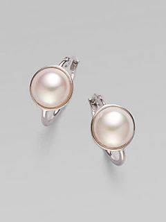 Majorica 10MM Mabe Pearl Earrings/Sterling Silver   Silver Pearl