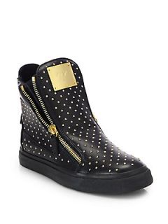 Giuseppe Zanotti Studded Leather High Top Sneakers   Natural Cork Gold