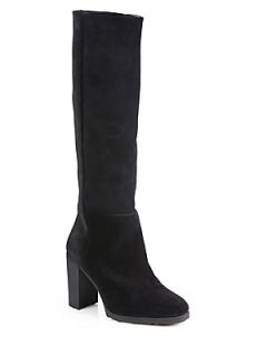 Pierre Hardy Suede Knee High Boots   Black/Blac