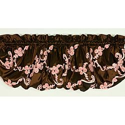 Cotton Tale Cupcake Window Valance (Pink/chocolate brownCoordinates with the Cotton Tale Cupcake nursery collectionMaterials PolyesterPattern Solid brown background, pink swirling ribbon appliqueDetails Balloon style valanceCare instructions Wash gent