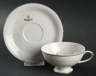 Crown Royal Lido Footed Cup & Saucer Set, Fine China Dinnerware   Gray&Silver De