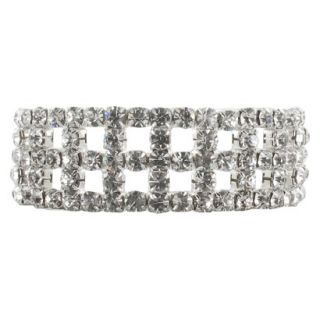 Five Row Cut Out Pave Rhinestone Stretch Bracelet  Silver/Clear