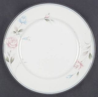 Oneida Lycee Dinner Plate, Fine China Dinnerware   Gray Band, Pink&Blue Roses, P