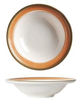 World Tableware 5 1/8 Fruit Bowl   Ceramic, Terra Cotta, Green Rim, 3 3/4 oz