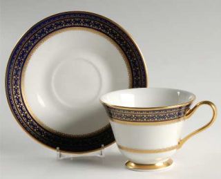 Oxford (Div of Lenox) Cortina Footed Cup & Saucer Set, Fine China Dinnerware   G
