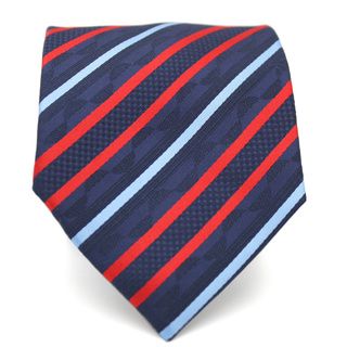 Ferrecci Slim Red and Blue Classic Striped Necktie With Matching Handkerchief  Tie Set