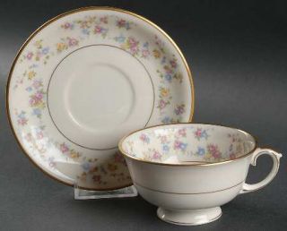 Lamberton Reverie Footed Cup & Saucer Set, Fine China Dinnerware   Floral Rim,Fl