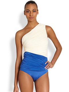 Clube Bossa One Piece One Shoulder Swimsuit   Cobalt Ivory