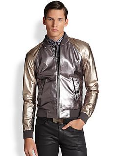 Versace Collection Metallic Leather Jacket   Metalic