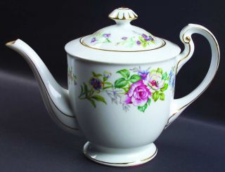 Kyoto Flora Teapot & Lid, Fine China Dinnerware   Pink,Purple,White Flowers