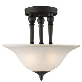 Z lite 2 light Chestnut Bronze Semi Flush Mount (Metal, glassNumber of lights Two (2)Requires two (2) 100 watt bulbsBulbs not includedDimensions 13 inches high x 14 inches wide ImportedThis fixture does need to be hard wired. Professional installation i