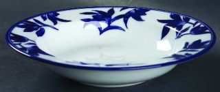 Pier 1 Ming Rim Soup Bowl, Fine China Dinnerware   Blue Leaves & Flowers,Smooth,