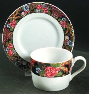 Signature Victorian Garden Flat Cup & Saucer Set, Fine China Dinnerware   Pink R