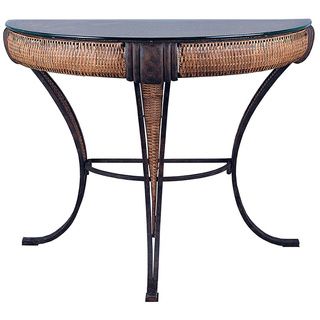Bombay Collection English Bronze Bamboo Wicker Glass Top Console Table