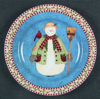 Sakura Jolly Snowmen Salad Plate, Fine China Dinnerware   Red Checkered/Holly Ba