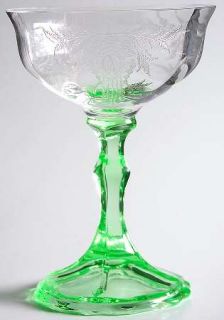 Cambridge Etch #405 Green Champagne/Tall Sherbet   Stem #3025,E #405,Green Stem,