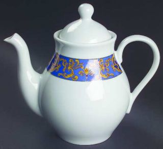 American Atelier Celebrations Teapot & Lid, Fine China Dinnerware   Blue Band, G