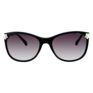 Womens Retro Square Sunglasses with White Flower   Black