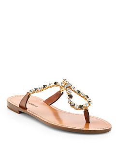 Dolce & Gabbana Teardrop Jeweled Thong Sandals   Brown