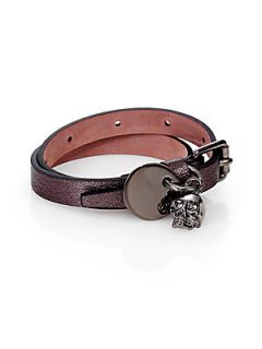 Alexander McQueen Metallic Leather Double Wrap Skull Bracelet   Grey Pink