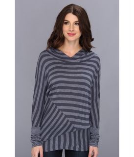 DKNY Jeans Pieced Stripe Pullover Hoodie Womens Sweatshirt (Black)