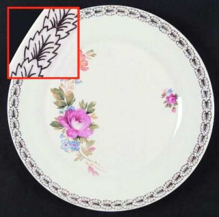 Triumph Wood Rose Dinner Plate, Fine China Dinnerware   Gold Leaf Bdr,      Flow