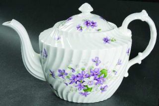 John Aynsley Wild Violets Teapot & Lid, Fine China Dinnerware   Violets And Butt