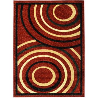 Hand Carved Red Abstract Circles Area Rug (53 X 72)