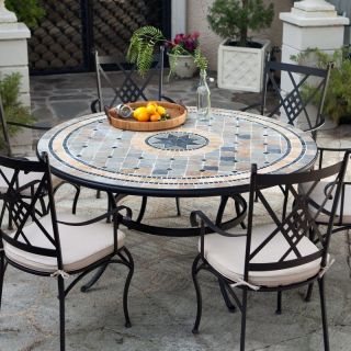 Palazetto Barcelona 60 in. Round Mosaic Patio Dining Set   Seats 6 Multicolor  