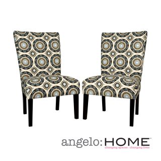 Angelohome Bradford Modern Pinwheel Cream And Sky Blue Upholstered Armless Dining Chairs (set Of 2)