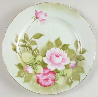 Lefton Heritage Green Luncheon Plate, Fine China Dinnerware   Pink Roses,Green B