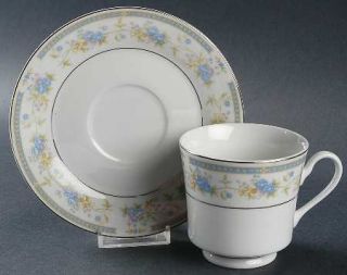 Sango Barclay Footed Cup & Saucer Set, Fine China Dinnerware   Blue Panels,Blue/