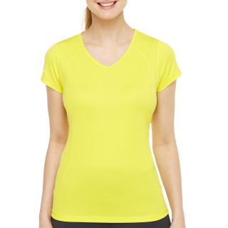 Xersion Recycled Mesh Essential V Neck Tee, Yellow, Womens