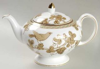 Wedgwood Golden Bird Teapot & Lid, Fine China Dinnerware   Gold Bird,Leaves,Rope