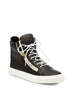 Giuseppe Zanotti Double Zip Leather High Top Sneakers   Dark Brown