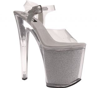 Womens Pleaser Xtreme 808G   Clear/Silver Glitter Dress Shoes