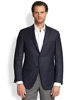  Collection Check Wool Blazer   Navy
