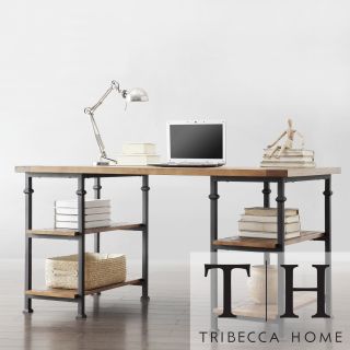 Tribecca Home Myra Vintage Industrial Modern Rustic Oak Storage Desk