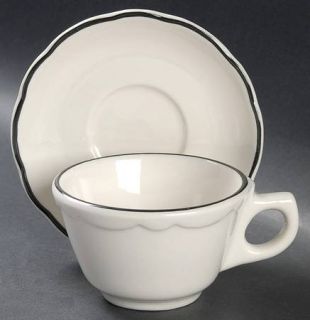 Buffalo Pottery Manhattan Black Flat Cup & Saucer Set, Fine China Dinnerware   W
