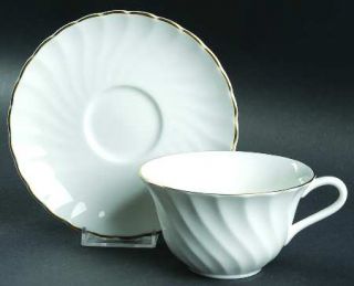 Wedgwood Gold Chelsea Flat Cup & Saucer Set, Fine China Dinnerware   Bone China,