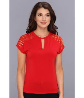 MICHAEL Michael Kors Studded S/S Wedge Top Womens Short Sleeve Pullover (Red)