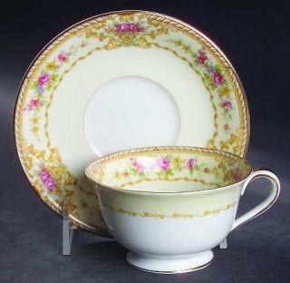 Noritake Symphony Footed Cup & Saucer Set, Fine China Dinnerware   Tan Border, F