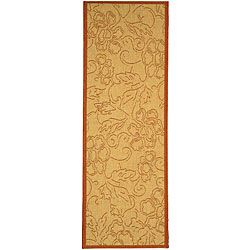 Indoor/ Outdoor Aruba Natural/ Terracotta Runner (24 X 67) (IvoryPattern FloralMeasures 0.25 inch thickTip We recommend the use of a non skid pad to keep the rug in place on smooth surfaces.All rug sizes are approximate. Due to the difference of monitor